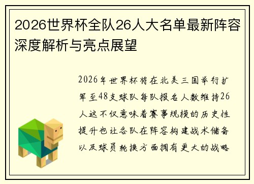 2026世界杯全队26人大名单最新阵容深度解析与亮点展望 2026世界杯全队26人大名单最新阵容深度解析与亮点展望